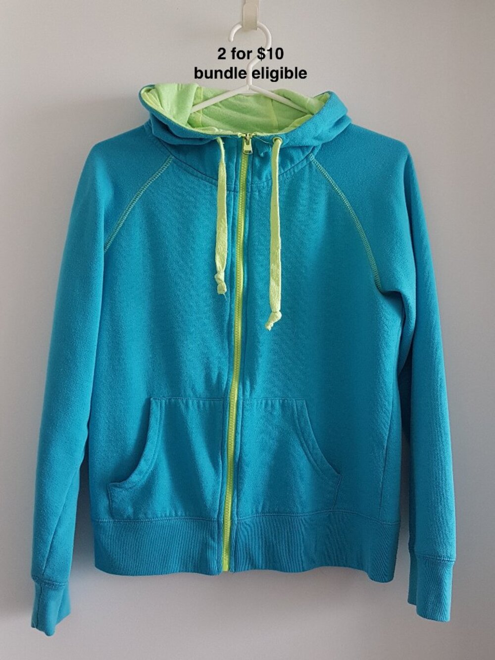 Urban Planet SWS Blue Zip-Up Hoodie Neon Yellow-Green Colorblock Mock Neck